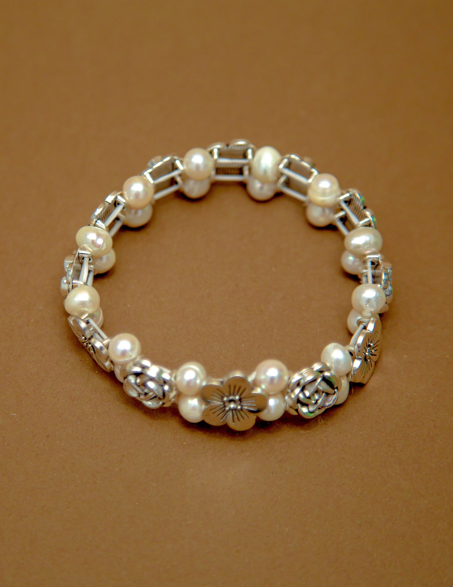 Moon Blossom Floral Pearl Bracelet
